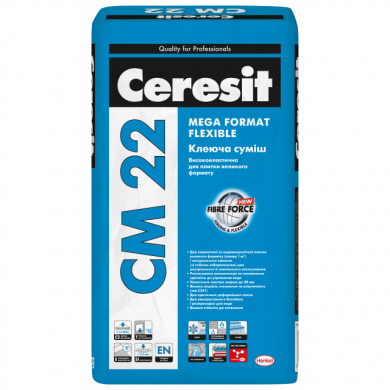 Високоеластична клеюча суміш для великоформатної плитки CERESIT CM 22 MEGA FORMAT FLEXIBLE