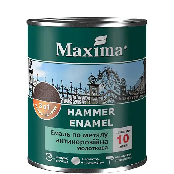 Эмаль антикоррозийная по металлу 3 в 1, молотковая 0,75л.