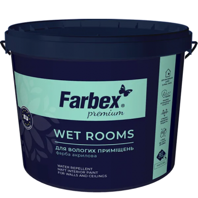 Фарба для вологих приміщень водно- дисперсійна акрилова «Wet Rooms» Farbex